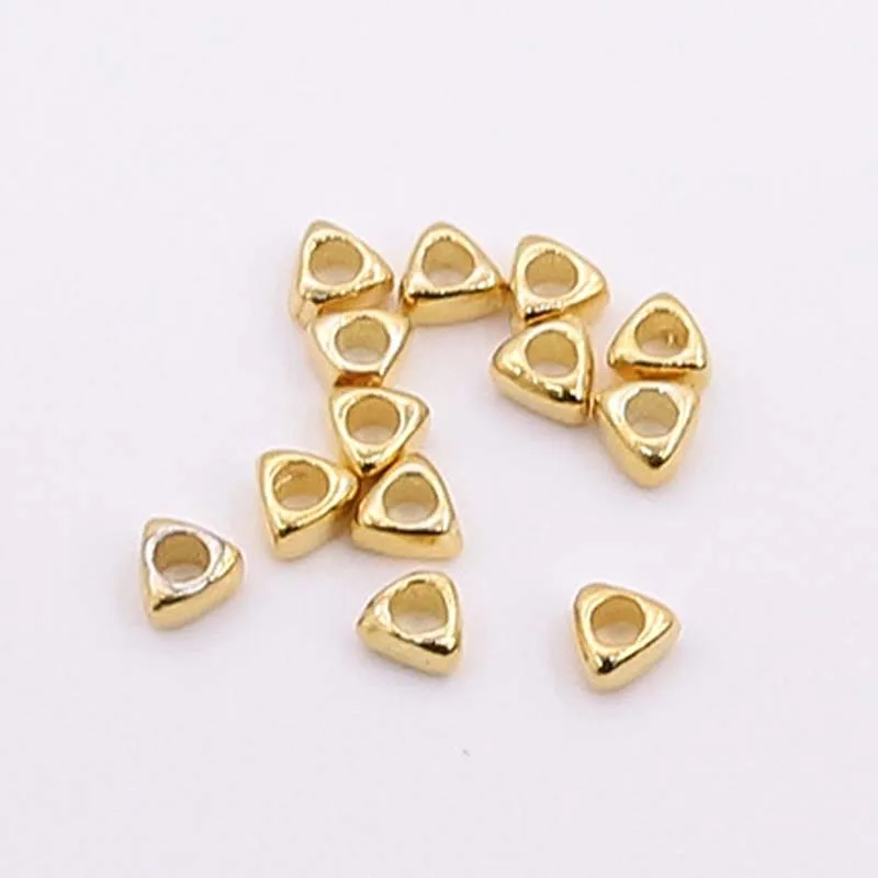 Genuine Real Pure Solid 925 Sterling Silver Beads 18k Gold Triangular Spacers Loose Bead DIY Jewelry Making Findings