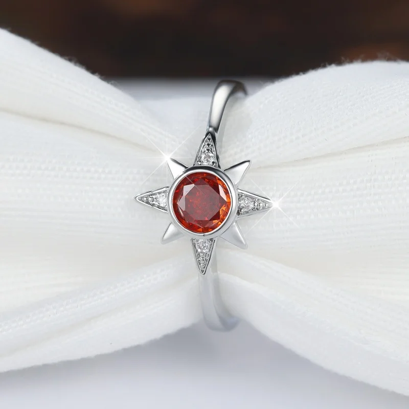 2026 New Nordic Style Octagonal Star Red Zircon Ring with A Cold Personality, Wind Bag, Star Design Accessories