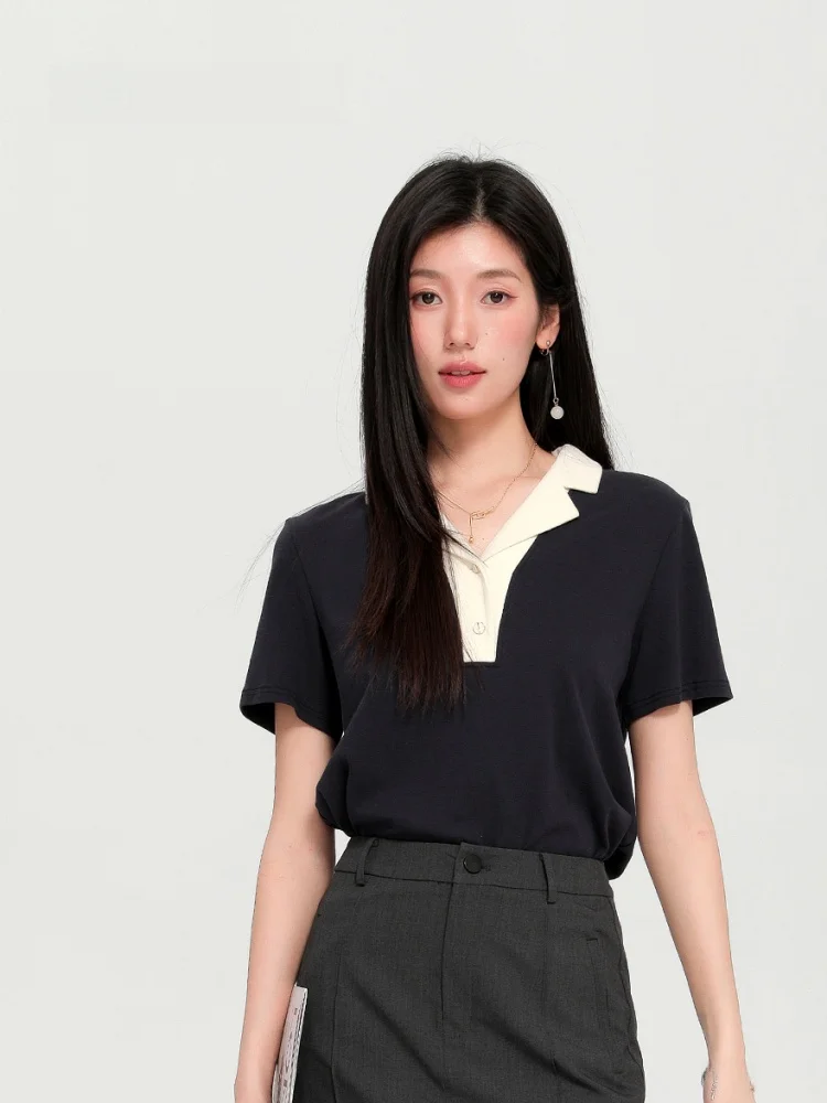 

Dailanzhi Summer 2025 Commute Sle ort Sve T-irt V-Ne Color Blo New Arrival Cotton Polyester Blend Regular Fit