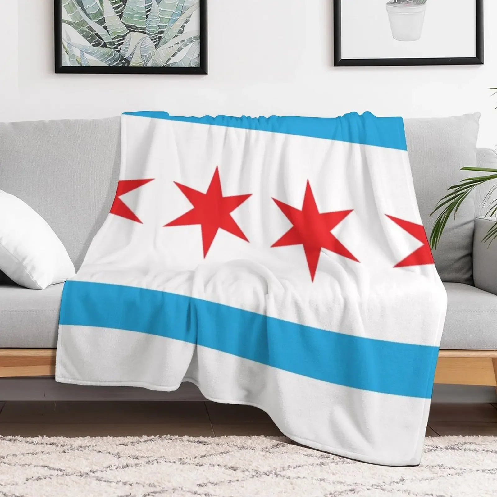 Chicago Flag Throw Blanket Machine Washable Soft Warm Blanket