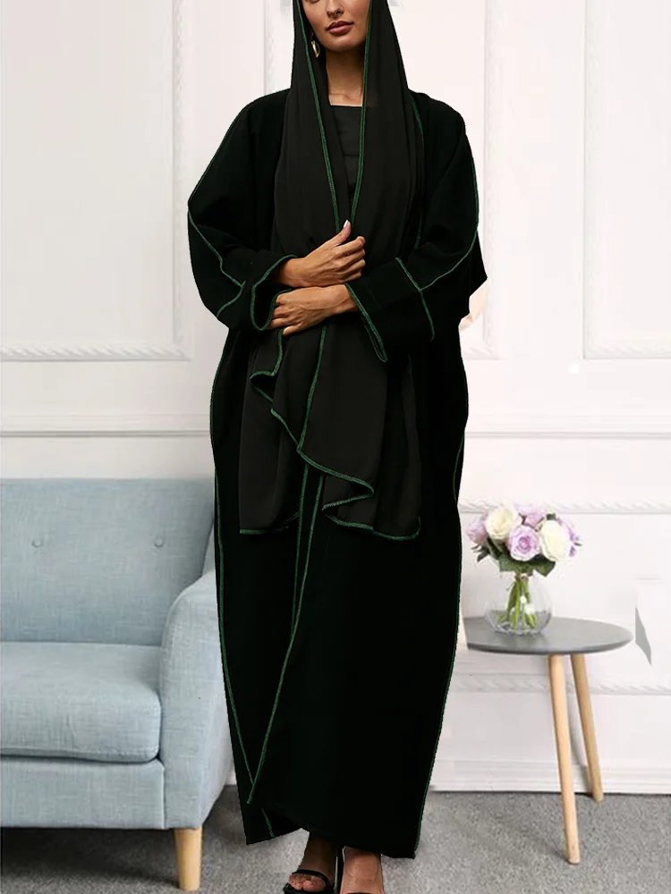 Abaya Femme Musulman Dubai 2024 Ramadan Eid Jilbabs for Women with Sashes Africa Clothing Muslim Turkey Open Cardigan Dress