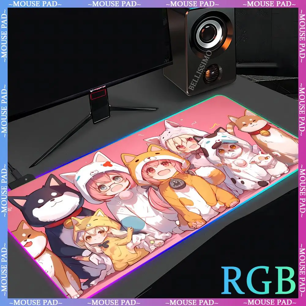 

Anime Cute Girl and Dog Gamer RGB Soft Mouse Pads Luminous Lock Edge Oversized Computer Pad with LED Cartoon Gaming Keyboard Pad