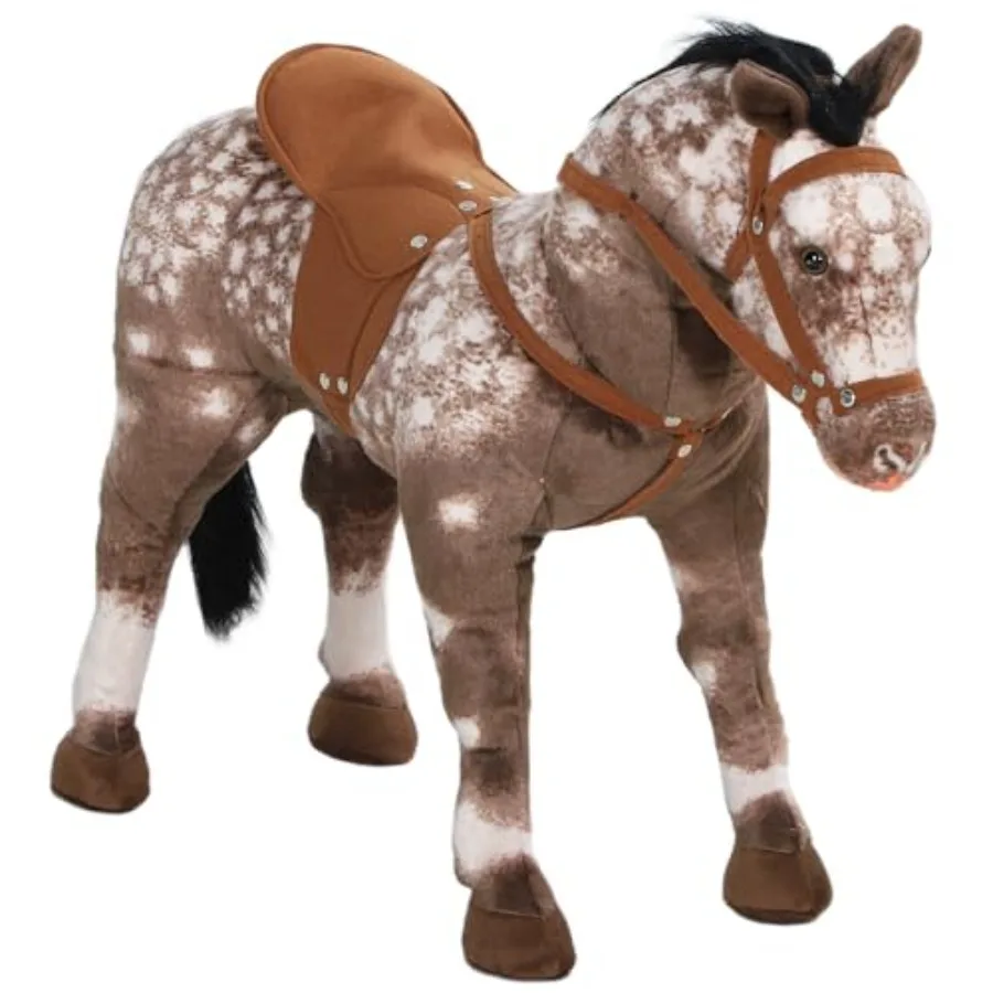 Ride on Horse, Riding Horse with Neighing Sound, Saddle, Ride on Animal for Boys Girls 3-8 Years Old, Brown