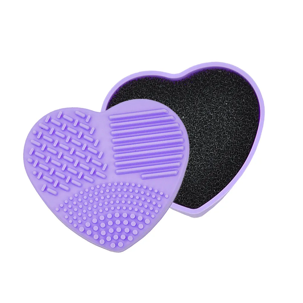 Heart Shaped Makeup Brush Cleaner Sponge for Eyeshadow Fast Reusable Dual Surface Black Cleaning Box Dry Wet Travel