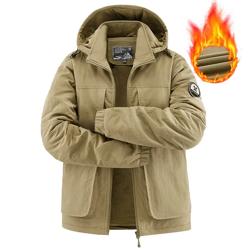 Fleece Warm multi-pocket Cargo Coats Men Thick Waterproof Jackets Winter Men Thermal Windbreakers Hooded Overcoats Men Clothing