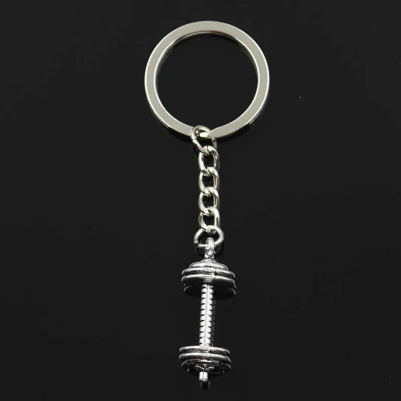 New Fashion Keychain 34x12x12mm Fitness Equipment Dumbbell Pendants DIY Men Silver Color Car Key Chain Ring Souvenir For Gift