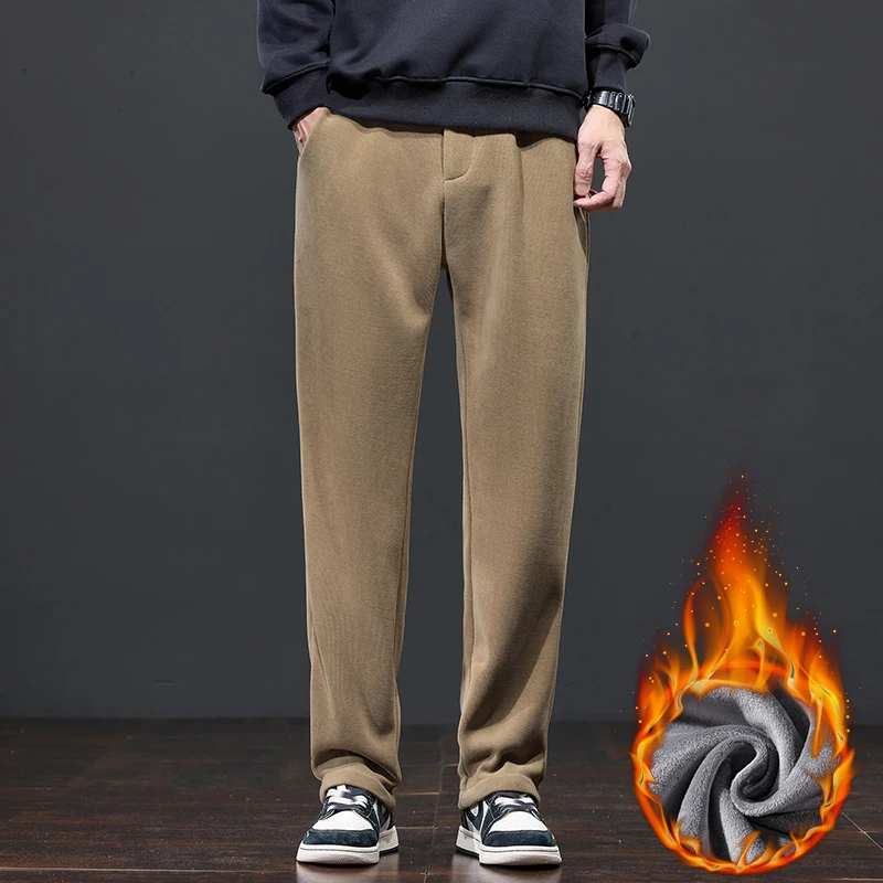 2026 Lässige Herrenhose aus Cord mit Fleece-Futter, Thermo-Modehose, dicke Samthose, gerade geschnittene, weite Jogginghose, 5XL – Detail 8