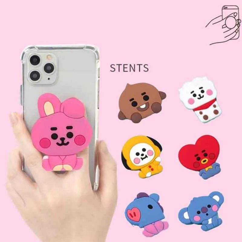 

2026 BT21 cartoon handheld phone holder, desk extendable airbag, cute headphones organizer, idol accessories