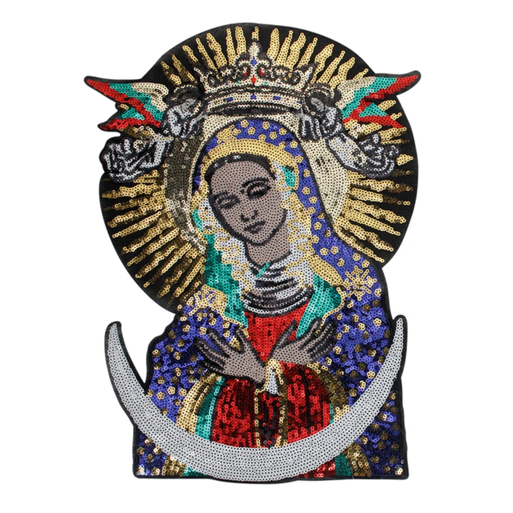 2pcs Sequined Patches Crown Angel Large Goddess Sew on TShirt Jacket Moon Mary Badge Applique Accessories