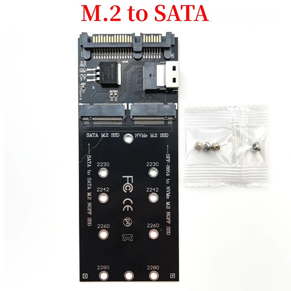 M.2 To SATA Adapter SFF-8654 To M2 NVME SSD Converter 2 in 1 Combo Adapter Converter Riser Board Fit for PC Desktop Mainboard