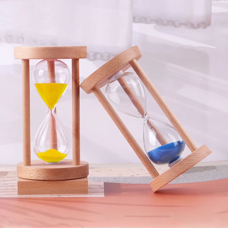 15/30Min Wooden Hourglass Creative Three Pillar Circular Small Sandglass Time Timer Glass Sandy Clock Gifts Home Decorations