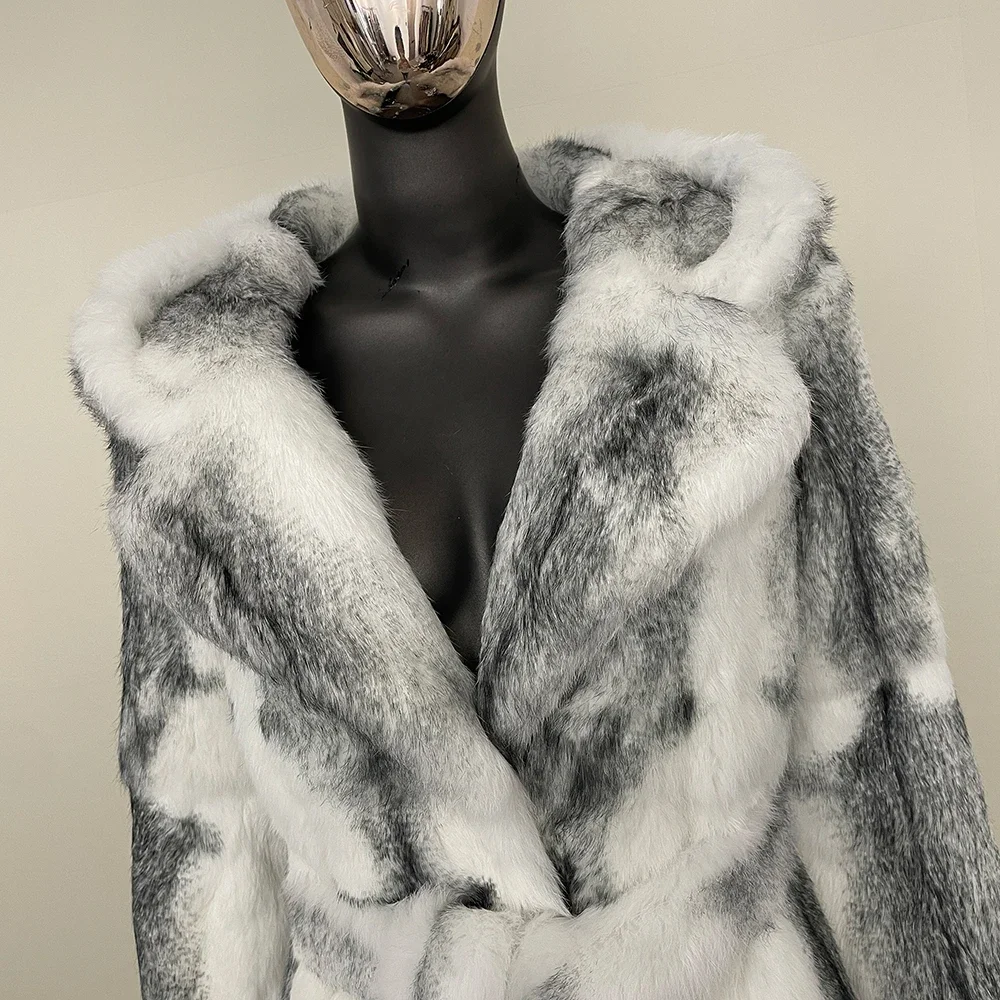 Longo pele natural luxuoso pele engrossado quente com capuz jaqueta 2024 outono inverno real casaco de pele de coelho casaco de pele de raposa real feminino