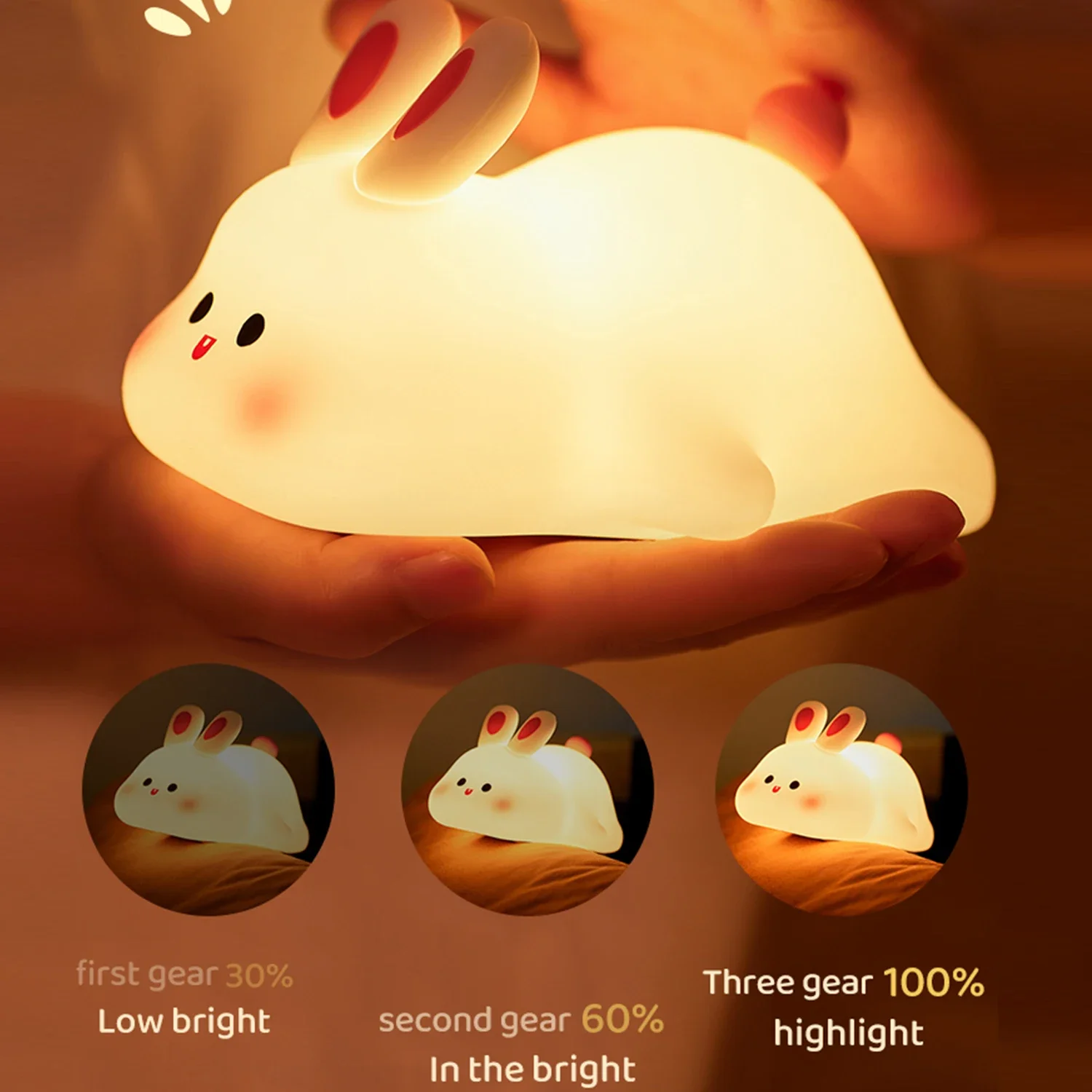 Piggy Rabbit Night Light Silicone Lamp Touch Sensor Night Lamp USB Timing Children Kids Bedside Bedroom Decor Birthday Gift