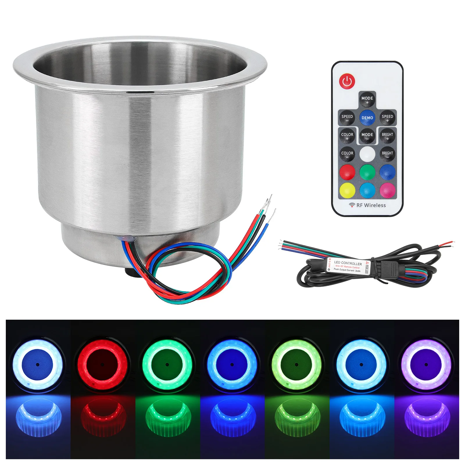 

14 светодиодов с дистанционным управлением RGB-подсветкой, держатель для бутылки с напитком, держатель для чашки из нержавеющей стали для морской лодки, автомобиля, грузовика
