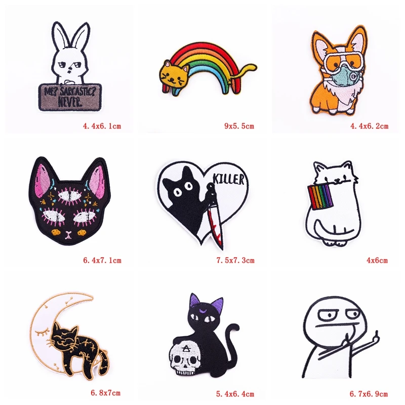 10PCS Cartoon Animal Patch Sew Clothing Thermoadhesive Patches On Clothes Frog Cat Embroidey Patch Iron On Patches For Clothing