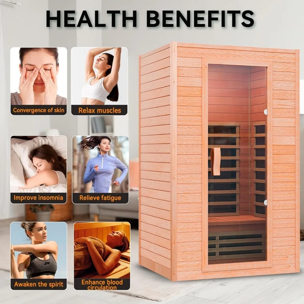 Sauna inframerah 2 orang untuk rumah, EMF rendah, kunci hemkanada, pemanas Surround 360 °, Bluetooth, Timer & Temperatur