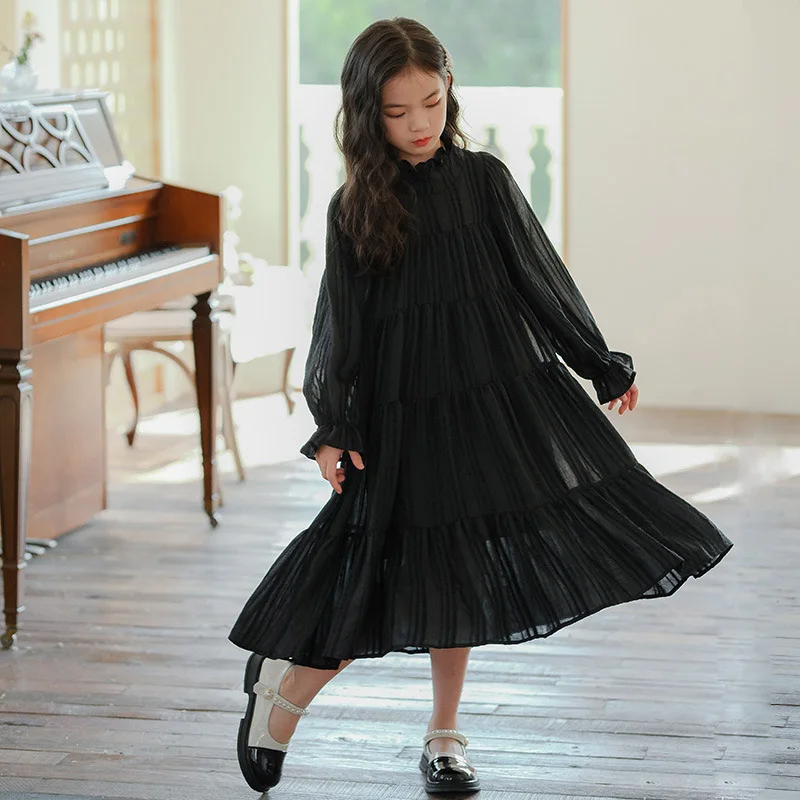 Teen Girl Kid\'s Dress Long Sleeve Midi Princess Layered Dress for Girls Ruffles Spring Autumn Children Clothing 6 to 16 Years