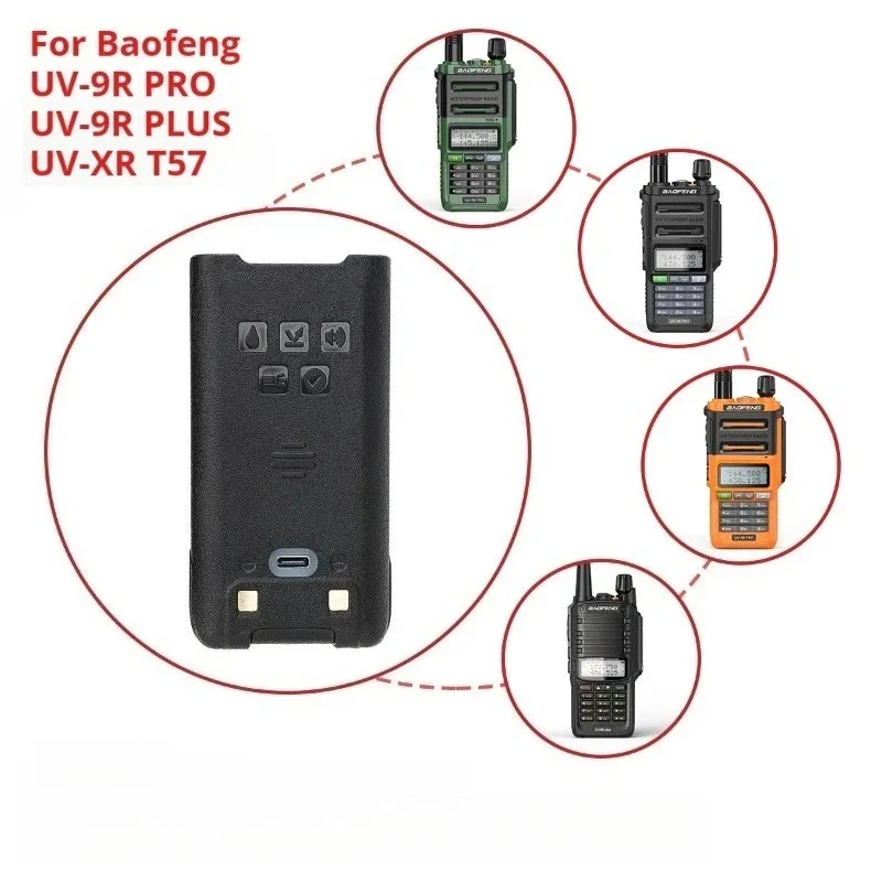 UV-9R for Baofeng UV-9R PRO UV-9R PLUS UV-XR T57 7.4V 8000mAh IP68 Waterproof Support Type-C Walkie-talkie Battery
