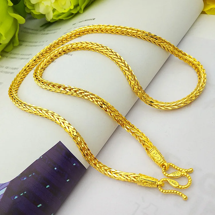 

Luxury 24K 9999 Pure Gold real gold Men's Square Snake Bone Necklace Keel Snake Bone Necklace