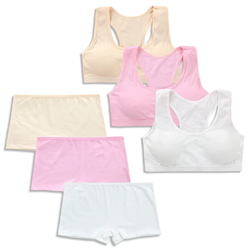 Cotton Girls Tube Top Vest Type Single Layer 8-12-16 Years Old Vest Underwea Girls Bra + Boxer Panties Set Teen Girls Clothing