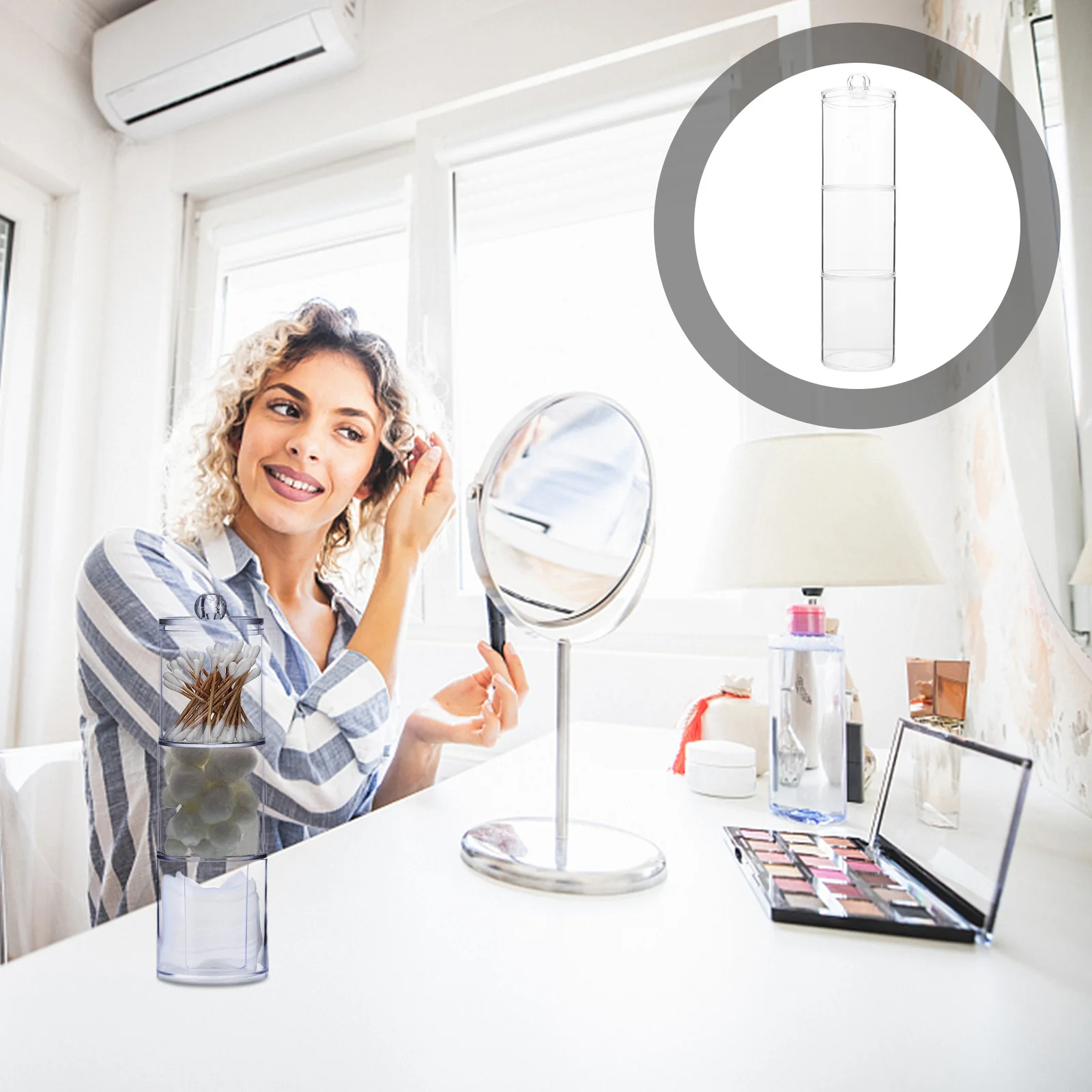 

3 Layers Storage Box For Makeup Remover Cotton Pads Transparent Plastic Organizer Bathroom Sundries Holder