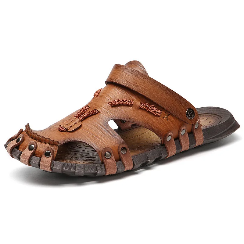 Summer new Baotou cross border large men\'s Handmade casual sandals non slip outdoor beach vacation dual purpose sandals