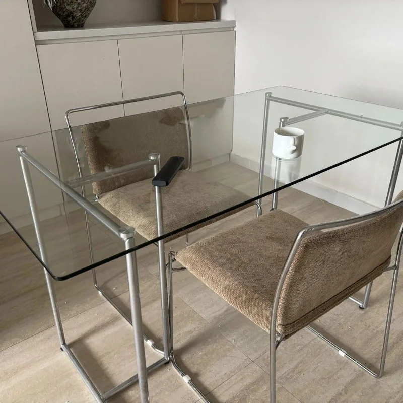 Small apartment glass dining table, household minimalist Italian style, combination bedroom c
