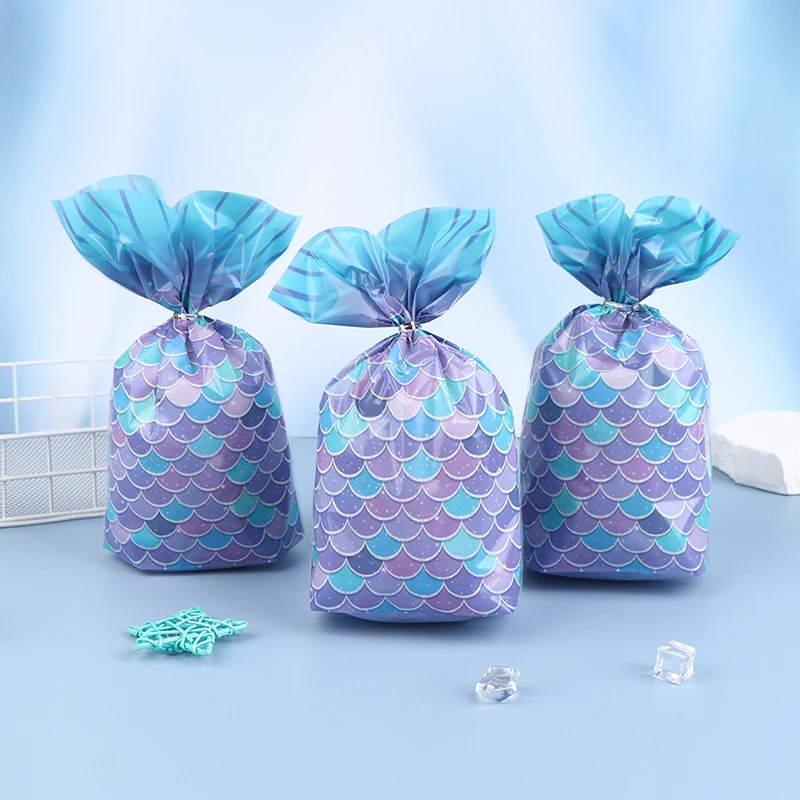 25Pcs Mermaid Party Gift Bags Candy Biscuit Packing Bag Mermaid Tail Treat Bag for Guest Girl Birthday Supplies Baby Shower