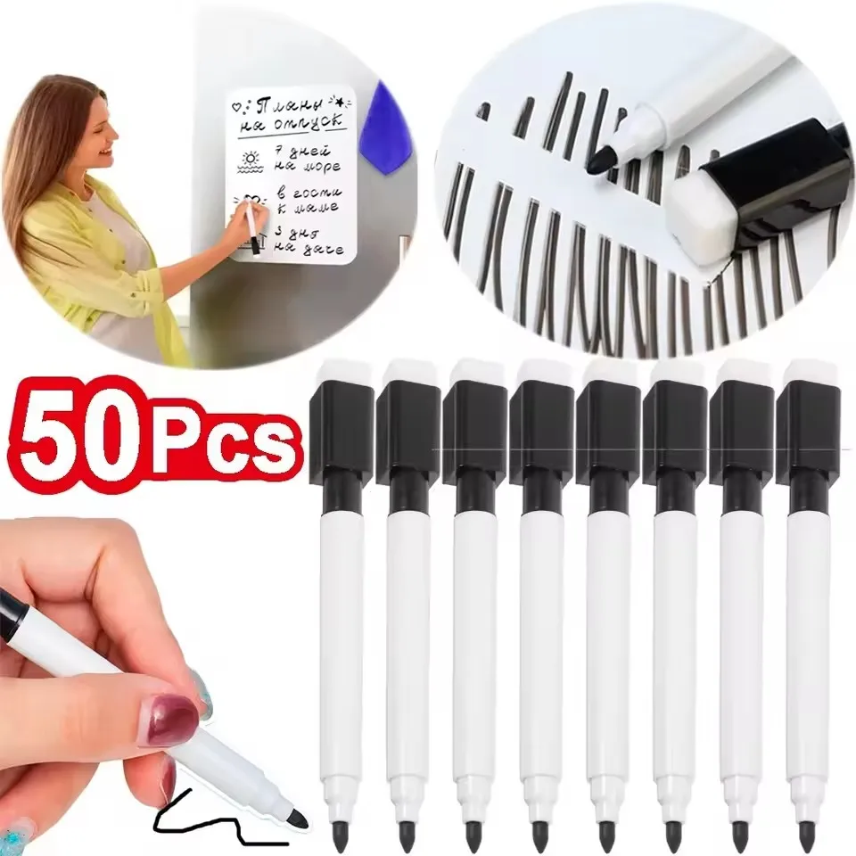 Magnetic Black Dry Erase Markers with Eraser Cap White Board Dry erase Markers Classroom Dry Wipe Pens for Home Office School