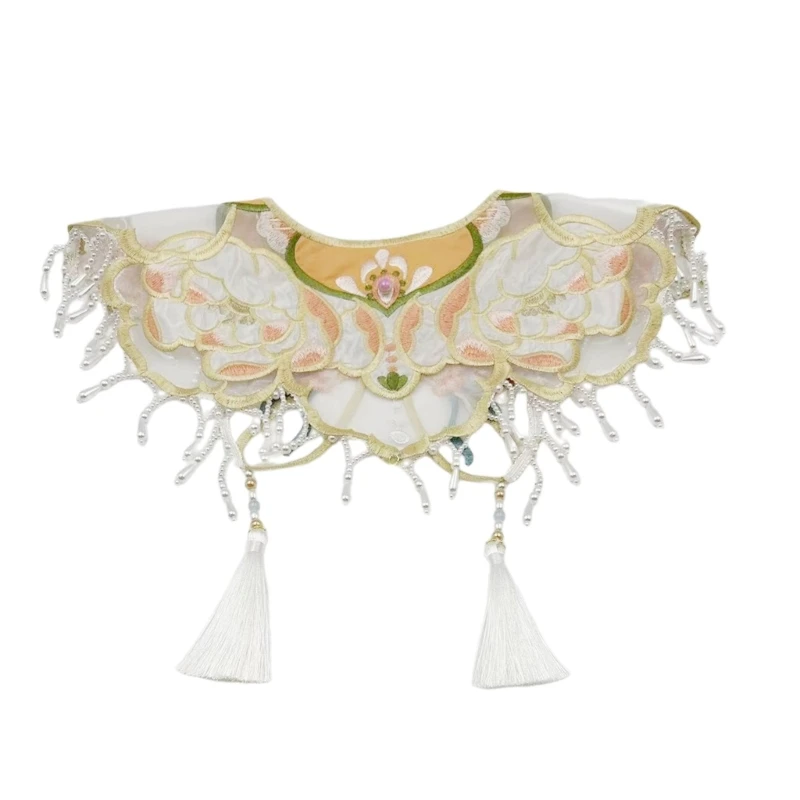 YQ Floral Studded Collar Accessory Embroidered Collar Oriental Ancient Art Traditional Flower Shawl Collar Lapel