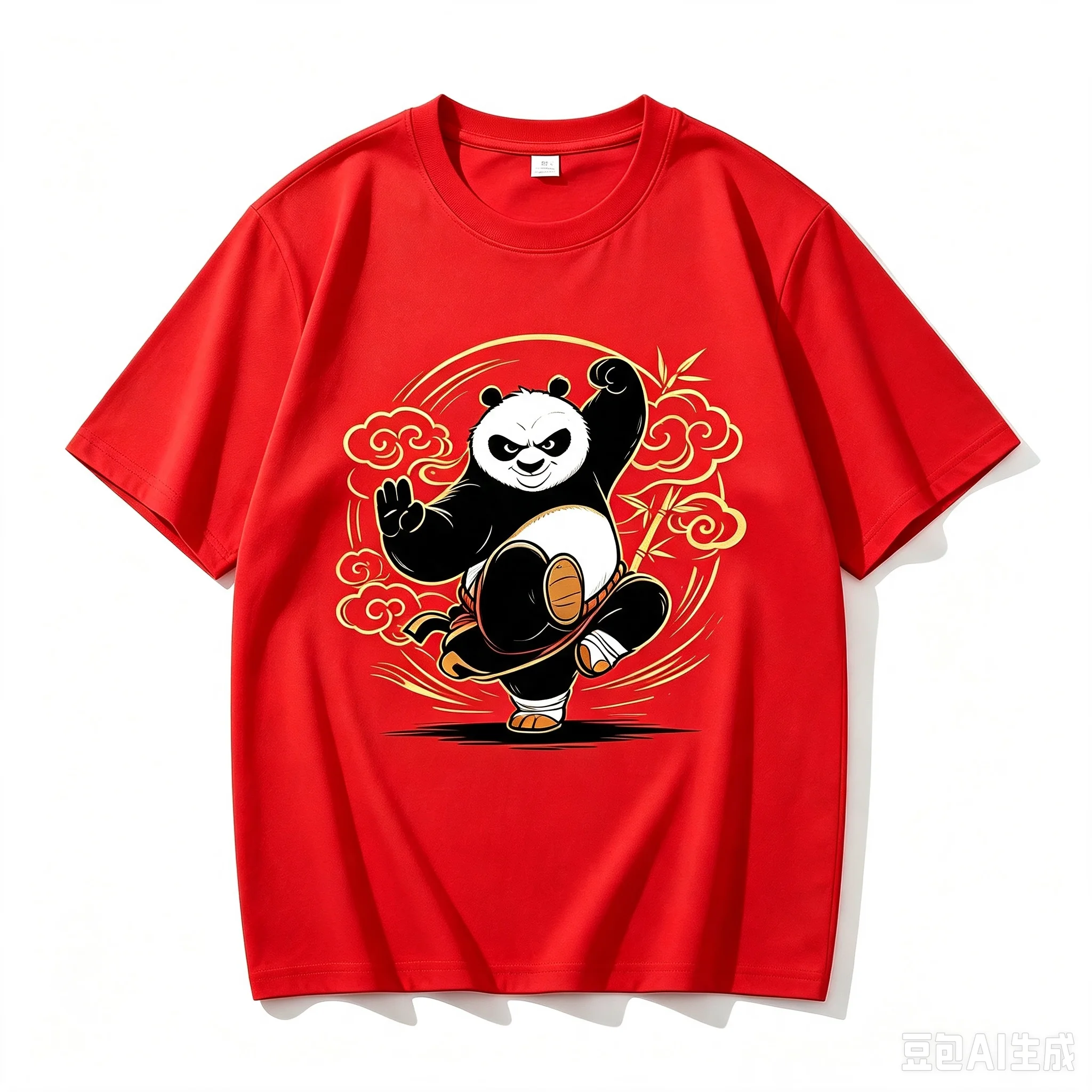 Chinese Kung Fu Panda Print Soccer Jersey,Straight‑Cut Quick Dry Short Sleeve T‑Shirt,Unisex Family Matching Casual Sport Tees