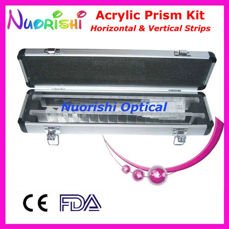 Ophthalmic Optical Optometry Acrylic Horizontal Vertical Prism Lens Strips Kit Set Aluminum Case