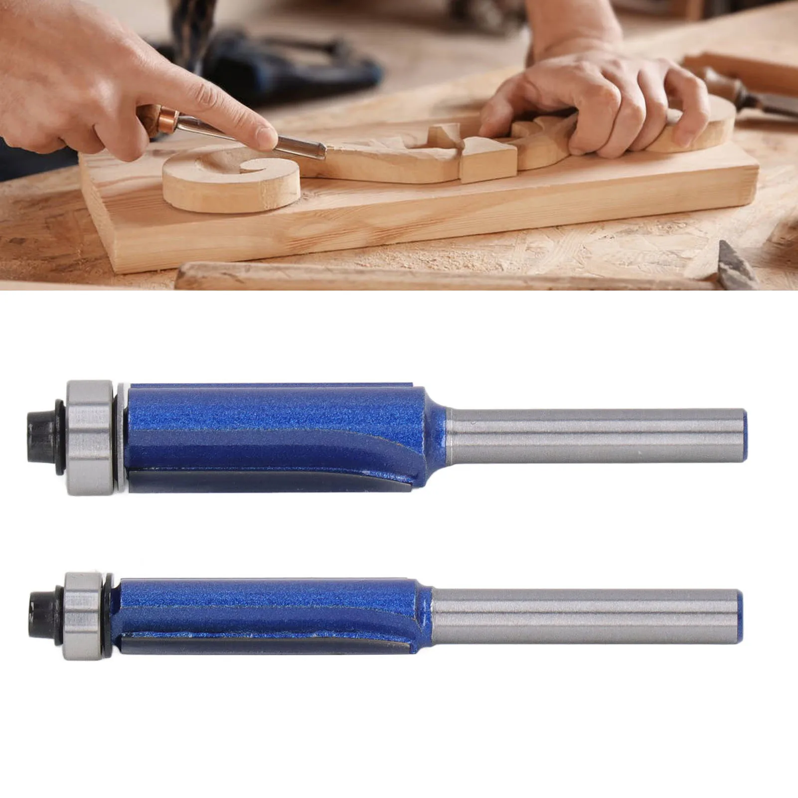 

Chamfer End Mill Tungsten Steel Alloy Oxidation Treatment Trimming Milling Cutter Bit 6mm Shank PTFE Coating for Woodworking