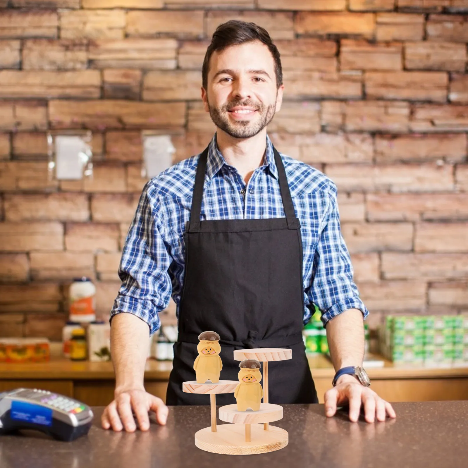 

Деревянная 3-ярусная подставка для украшений в деревенском стиле с натуральной текстурой, многоуровневая полка для серег, ожерелий, браслетов, для дома и офиса