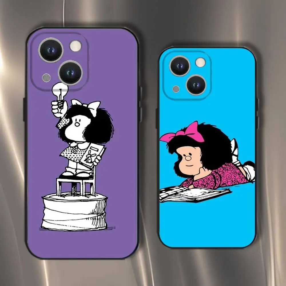 

Mafalda Cartoon Phone Case For iPhone 16,15,14,13,12,11,Pro,XS,Max,XR,Plus,E,SE4,Mini Black Soft Cover