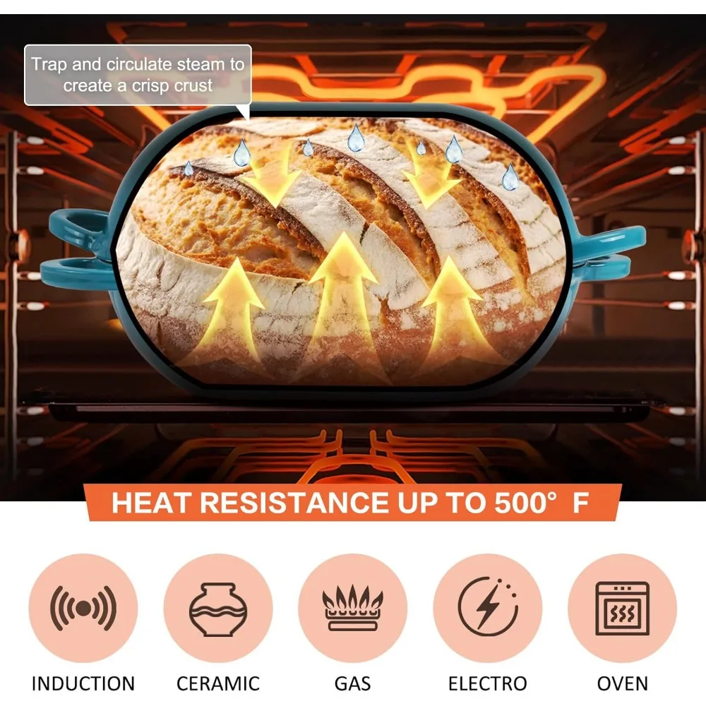 Enameled Cast Iron Sourdough Bread Pan, 5 Quart Loaf Pan with Lid, Oval Dutch Oven for Homemade Bread Baking, Perfect for Baking