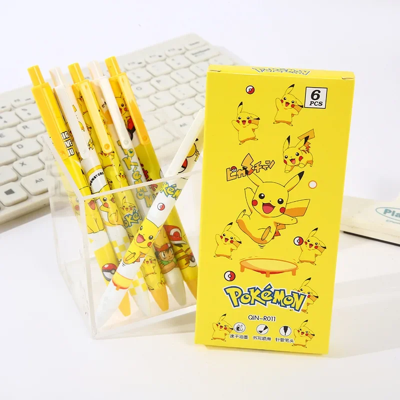 6Pcs Cute Pokemon Pikachu Gel Pen Cartoon Anime Kawaii Student Stationery Office School Supplies Quick Drying Press Pen Gifts