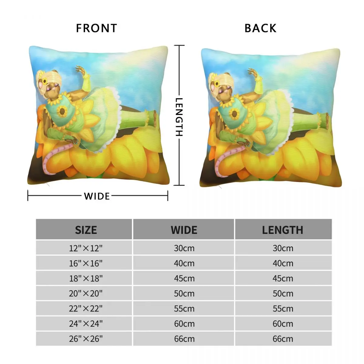 Mouse Ballerina SunFlower Square Pillowcase Polyester Linen Velvet Pattern Zip Decor Pillow Case Car Cushion Cover Wholesale