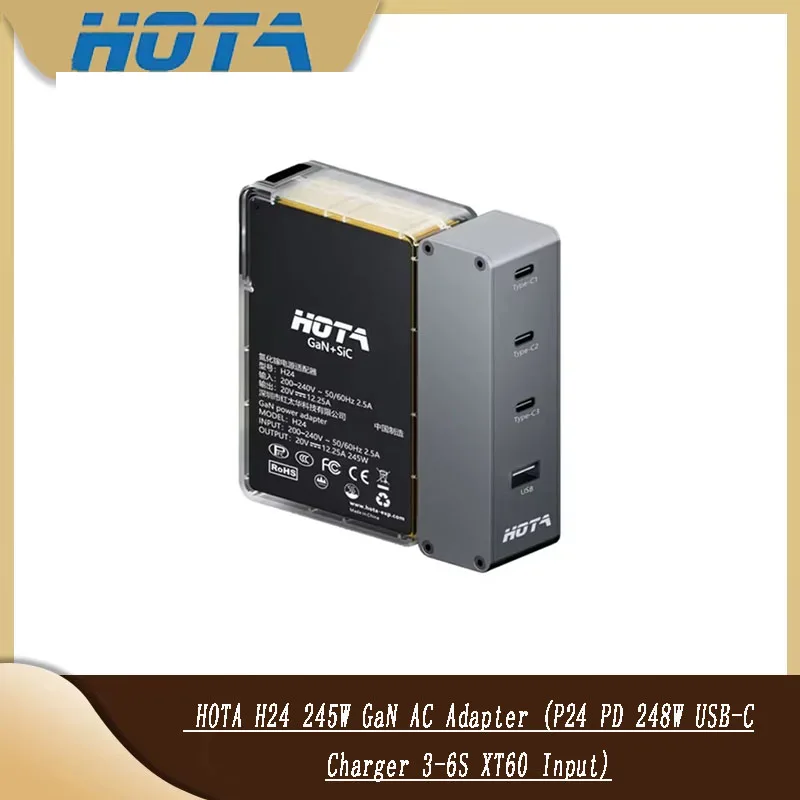 

HOTA H24 245 Вт GaN Адаптер переменного тока P24 PD 248 Вт USB-C Зарядное устройство 3-6S XT60 Вход для аккумуляторов и устройств RC Drone