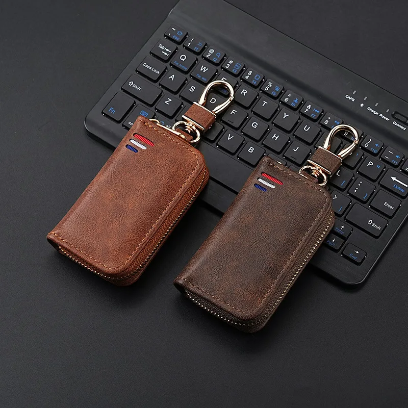 

PU Leather Mini Pouch with Metal Zipper-Waist Hook Anti-Loss Organizer for Keys/Lipstick/Coins,Elegant Storage Bag with Keychain