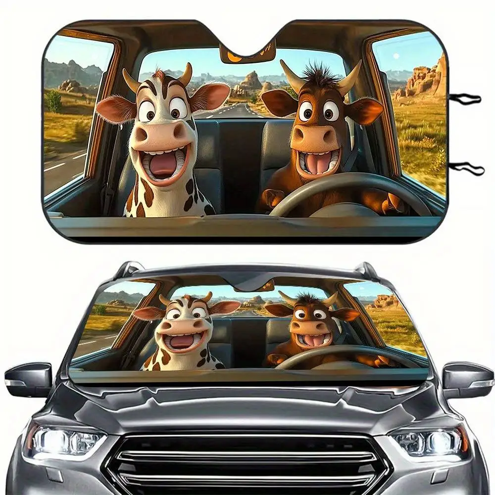 Funny Cow Pattern Car Windshield Sunshade Foldable Heat Reduction Cooling Sun Visor For SUV RV Truck