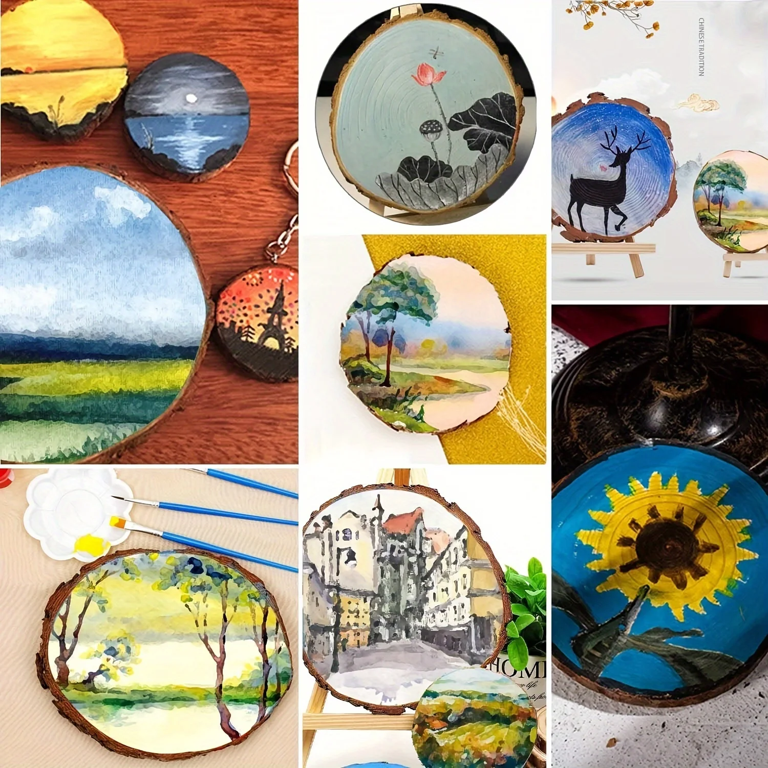 Unfinished Natural with Tree Bark Wood Slices multi-size Disc Coasters Pieces kit Circles Crafts Ornaments DIY Crafts