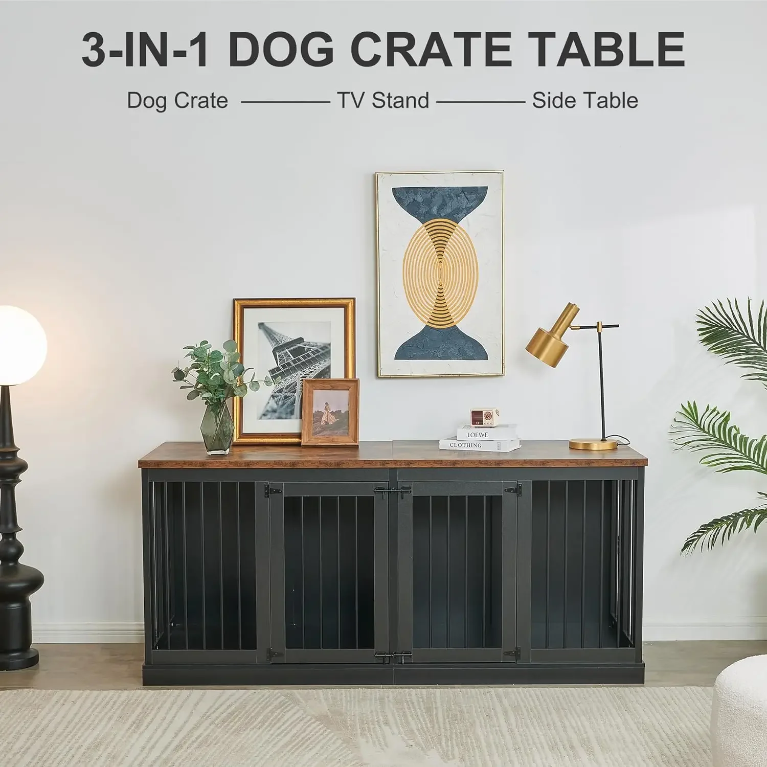 Indoor Heavy Duty Decorative Double Dog Crate Furniture Style Dogs Kennel With Removable Divider