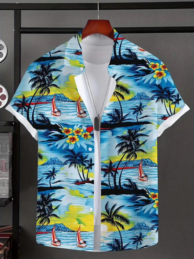 

3D Print Tropical Plants Men's Shirt Shirts Hawaiian Beach Summer Vacation Tops Short Sleeve Shirts Casual Shirts Y2k Men Tees