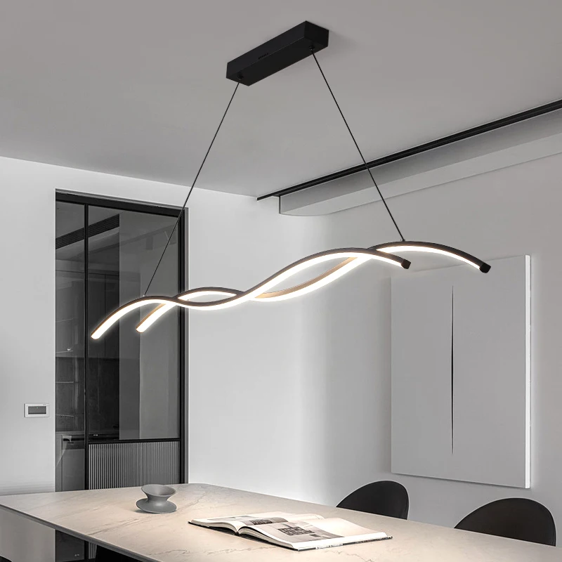 Long Bar Restaurant Pendant Light Modern Minimalist Art Wave Bar Counter Table Light Creative Designer Dining Room Pendant Light