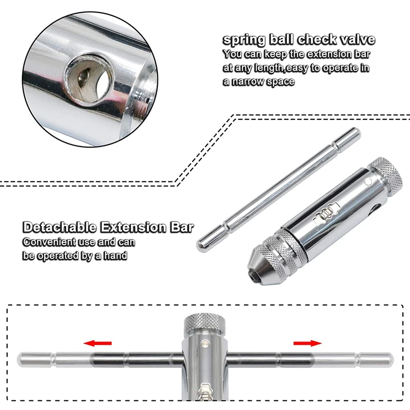 Adjustable M3-8 M5-12 T-Handle Ratchet Tap Wrench Tap Screw Holder Male Thread Metric Plug Mechanical Workshop Tools Hand Tool