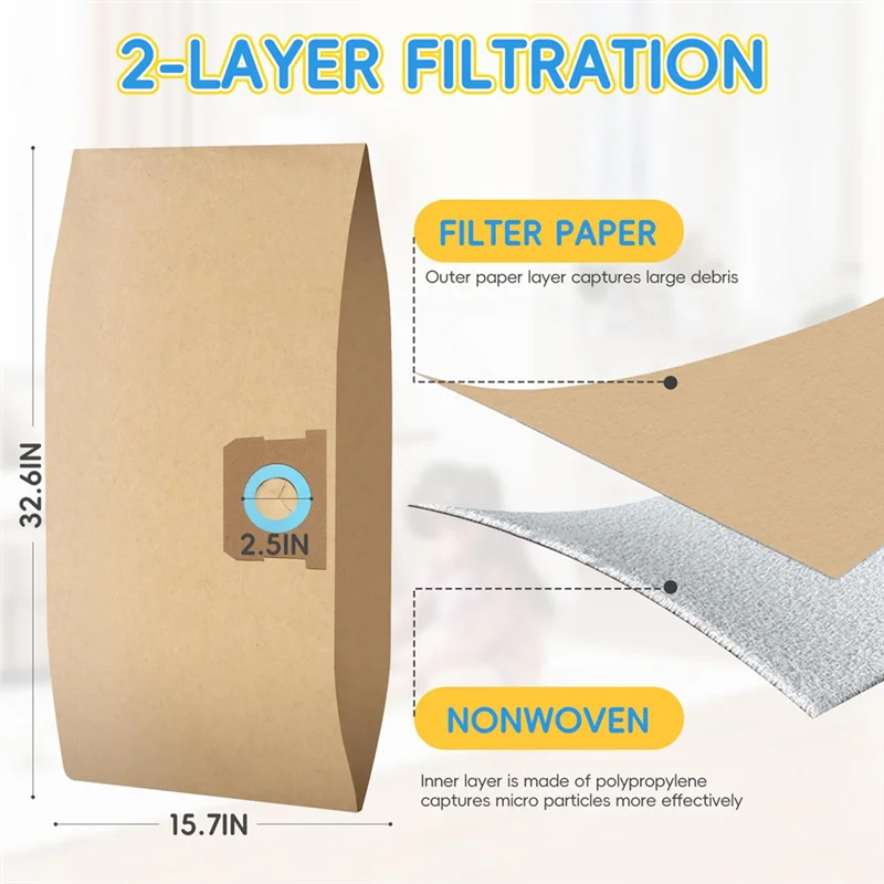 A85I-16 PACK DXVA19-4101 Bags For  Vacuum Bags For  6-10 Gallon Wet/Dry Vacuum, For Shop Vac Bags