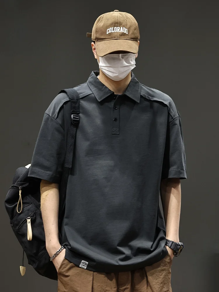 

PaulFrank Large-Mouth Monkey Retro Japanese Sle Men's ort Sve irt Summer Loose Collar Base irt Cotton Pure