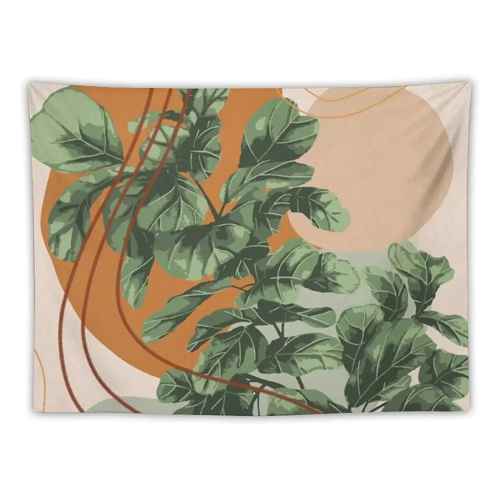 Mid Century Modern, Abstract Plant Illustration, Fiddle Leaf Fig Art Tapestry Room Decoration Aesthetic On The Wall Tapestry