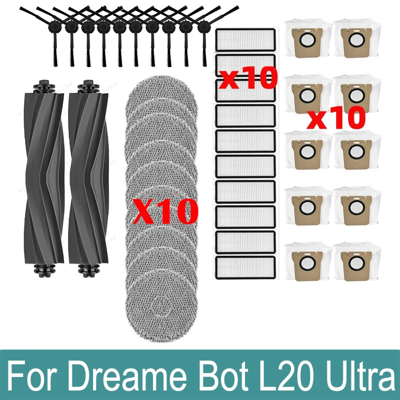 For Dreame Bot L20 Ultra / X20 Pro Robot Vacuums Main Side Brush Mop Cloths Hepa Filter Dust Bags Accessories Spare Parts